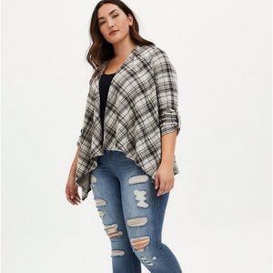 Black and Ivory plaid drape jacket